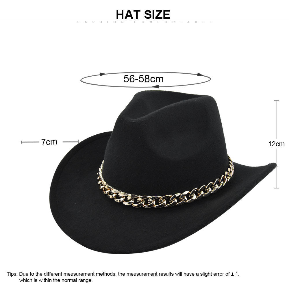 Cowboy jazz gold-plated chain woolen top felt sheep hat, cowboy hat_voghion.com