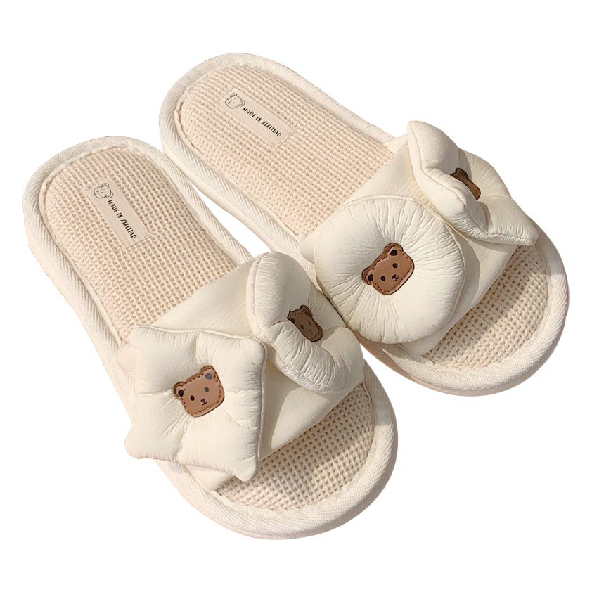 Домашние Мультяшные льняные тапочки с одним персонажем, японское мягкое дно, удобные милые медведь, универсальные тапочки для женщин