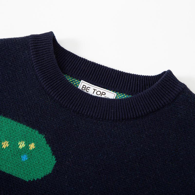 Personalizado be top ropa para niños otoño e invierno versión coreana del nuevo suéter de dinosaurio cálido del bebé para niños de punto de cuello redondo
