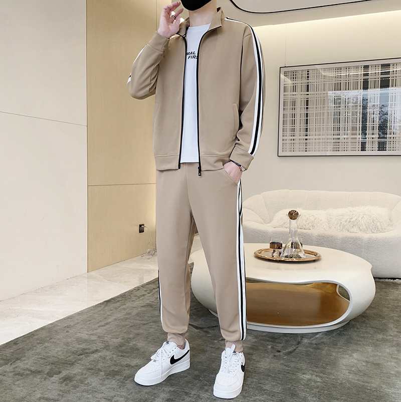 Conjunto deportivo de dos piezas para hombre, estilo coreano, informal, para primavera y otoño, talla grande, sudadera con cuello alto, a la moda. image 3