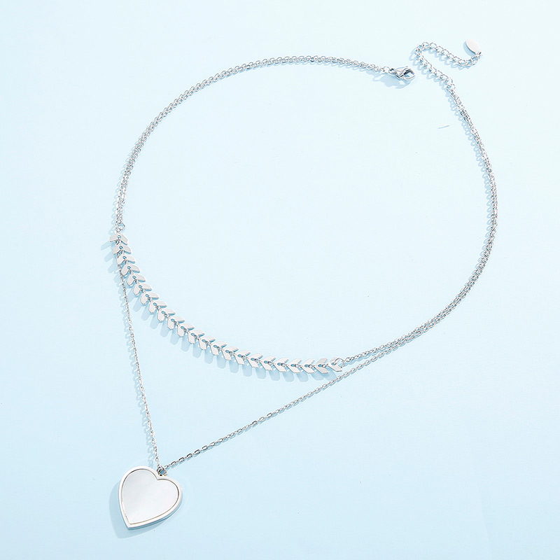 Fashion Leaves Heart Shape Titanium Steel Layered Plating Chain Shell Earrings Necklace