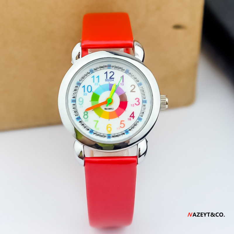 2021 nuevo reloj de cinturón para niños color palabra color anillo niños y niñas reloj de cuarzo
