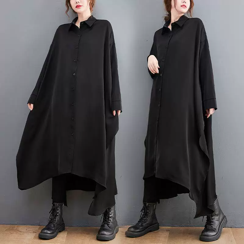 Весенняя длинная юбка, рубашка, платье, оверсайз, plus size