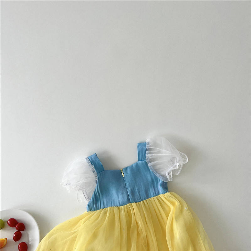 [Exempt de posta] niñas arco vestido de princesa para niños de manga corta empalmado vestido de verano niñas de verano nuevos productos