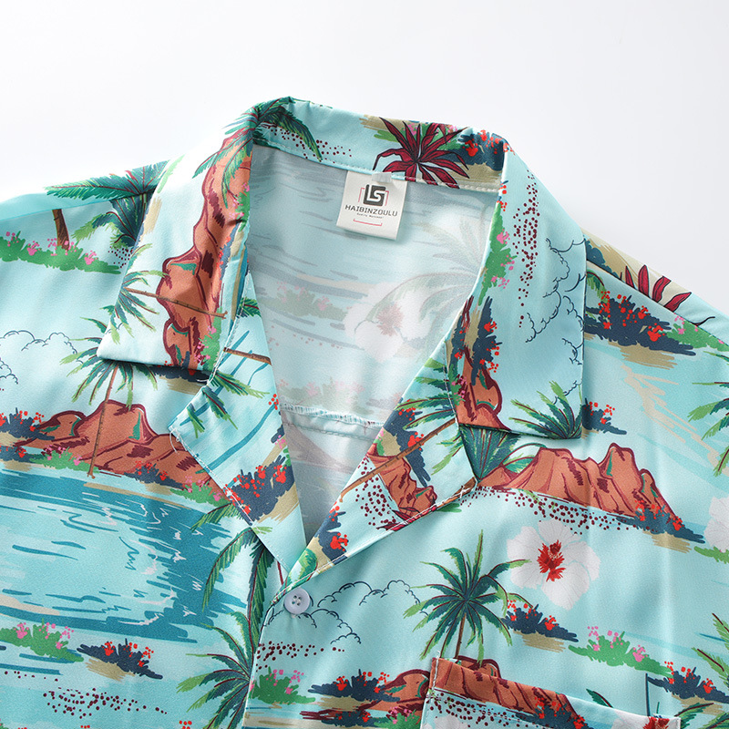 Men's Heavyweight High Quality Hawaiian Floral Short Sleeved Shirt Casual Beach Vacation Style Loose Fit Lightweight Summer_viptrois.com