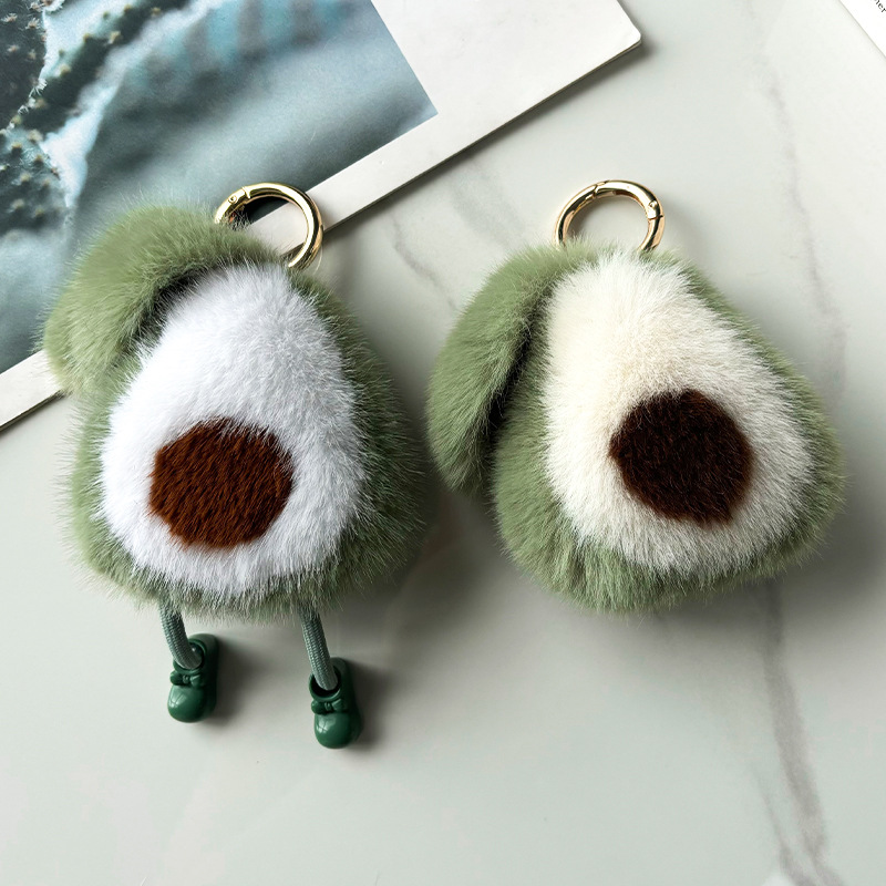 Imitación de visón pelo aguacate llavero de automóvil bolsas de peluche bolsas de peluche colgantes bolsas escolares peluche colgantes al por mayor