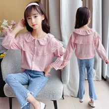 女童韩版衬衫套装牛仔裤新款春装2025中大童时髦两件套女孩洋气潮