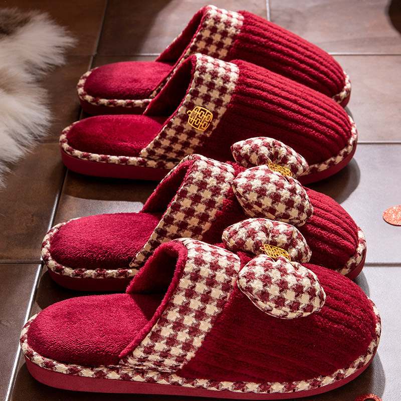 Mil zapatillas de bodas de arco de malla de invierno otoño interior casados pareja de casamiento antideslizante invierno de algodón
