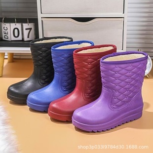 Laundry Snow Kitchen Work Shoes Integrated EVA Rain Snow Boots fleece-lined Warm Medium Tube Outdoor Lightweight