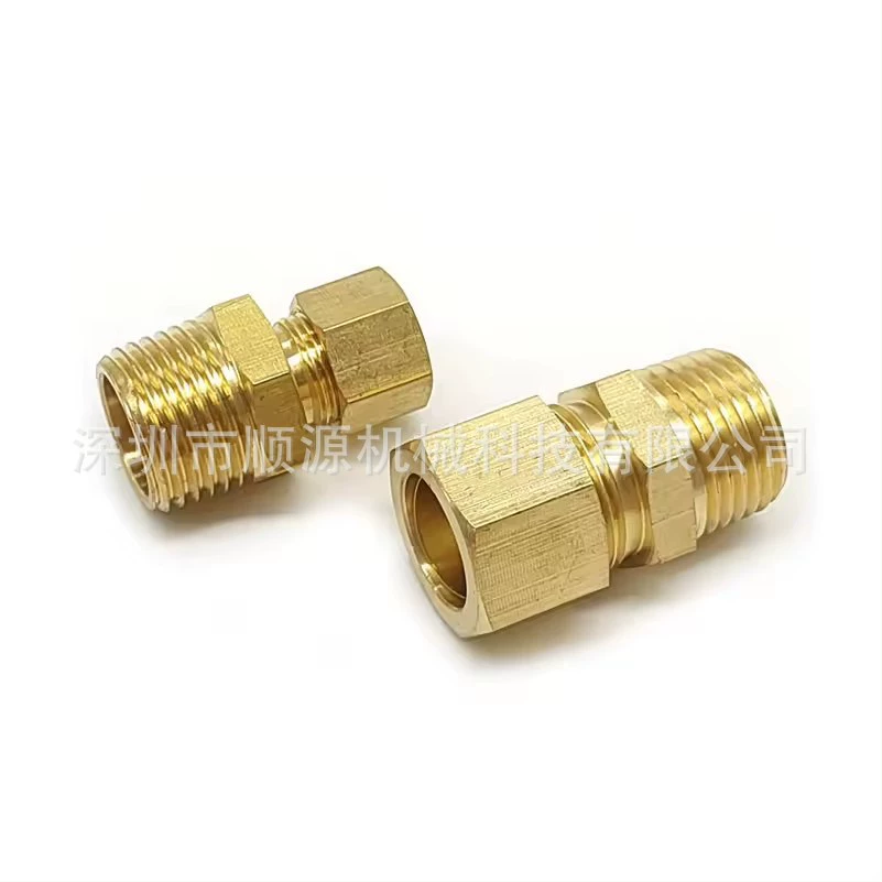 Латунный прямой разъем двойной картон разъем медный чехол 1/4NPT-3/16OD Наружный медный чехол для зуба