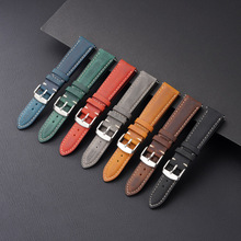 工厂批发复古疯马牛皮表带男女通用14MM20 22 24MM真皮手表带简约