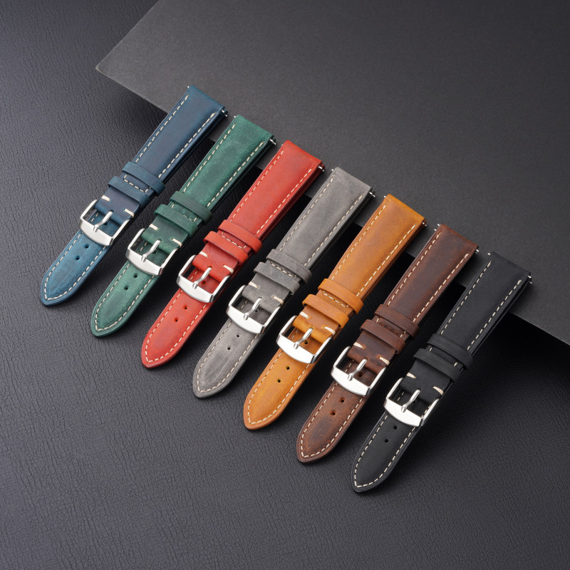 Factory wholesale retro mad horse leather strap unisex 14MM20 22 24MM leather watch band simple