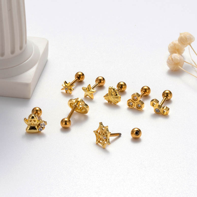 Henson's new 1.2 pole thick double head screw Halloween little devil pumpkin funny fashion piercing ear bone nail_voghion.com