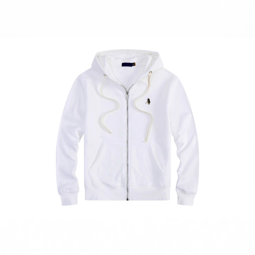 Fleece-Lined Autumn and Winter Pony Hooded Rl Cardigan Solid Color Sweatshirt with Embroidered Logo Loose Plus Size Paul Men's Polo Jacket