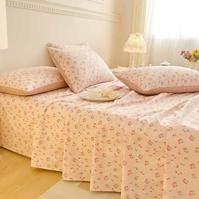 Pequeña sábana gruesa de algodón puro fresco pieza individual 100 algodón dormitorio estudiante individual edredón individual funda de almohada juego de tres piezas 2