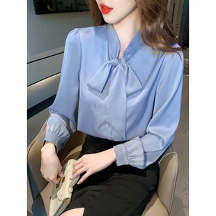 2024 Autumn New Fashion Acetate Satin Shirt Professional Women's Commuting Easiest for Match Chiffon Shirt Top Women's Small Shirt