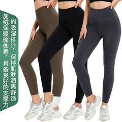 lulu保暖加厚瑜伽褲緊身高腰芭比健身褲運動高彈加絨長鯊魚褲批發