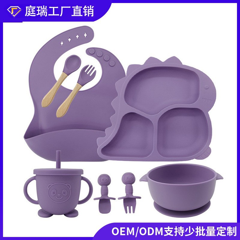 Baby Products Factory Vajilla para bebés Juego de vajilla de silicona para recién nacidos Juego de vajilla para niños de dibujos animados Juego de complementos alimenticios