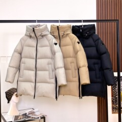 pra家冬季新款女士羽绒服连帽加厚鹅绒外套中长款宽松休闲百搭