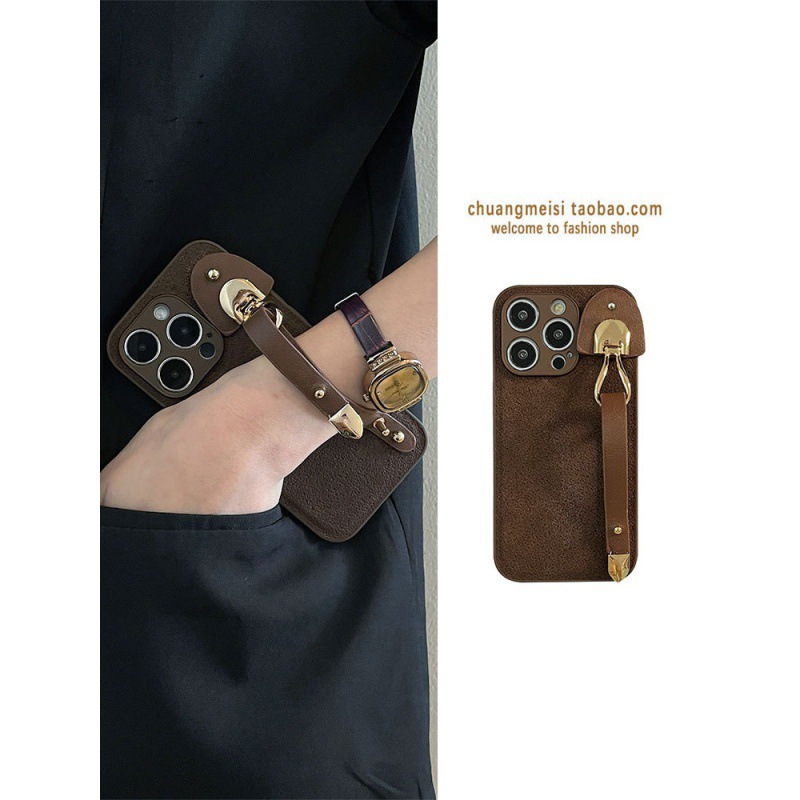 Correa de Muñeca de Cuero Color Café Compatible con iPhone 17 Pro Max, Funda para Teléfono Apple 16, 15 para Mujer, 14 Estilo Simple, XR Anti-caídas, XS. image 6