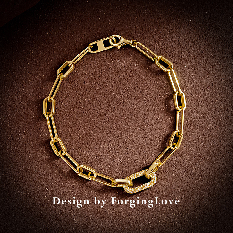 Pure 14K18K gold bracelet women checkered chain inlay adjustable simple commuter gold jewelry 40619