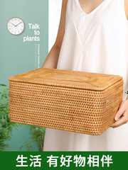 Woven Storage Basket with Lid for Home Living Room Desktop, Large Size, Fabric Clothes Organizer Box, Household Storage Basket