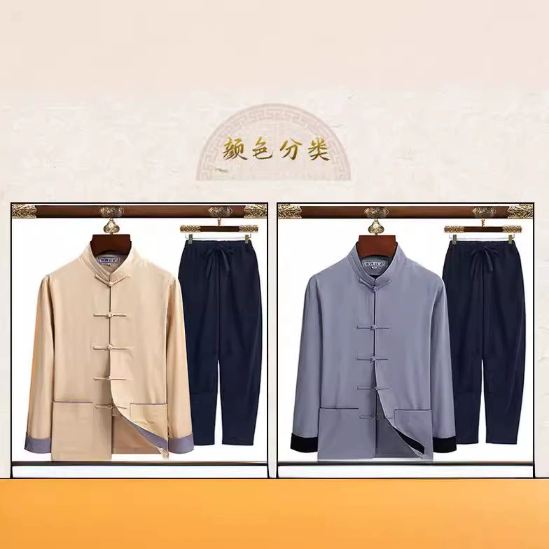 Летний мужской костюм Tang из хлопка и льна с короткими рукавами для папы среднего и пожилого возраста Летний костюм для Дедушки Летняя тонкая дневная одежда для отца