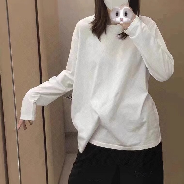MJUNLQIOU Home Youjia Long Sleeve Base Shirt Black and White T-Shirt Cotton All-match Unisex Collar with Logo White MJUNLQIOU Home Youjia Long Sleeve Base Shirt Black and White T-Shirt Cotton All-match Unisex Collar with Logo White
