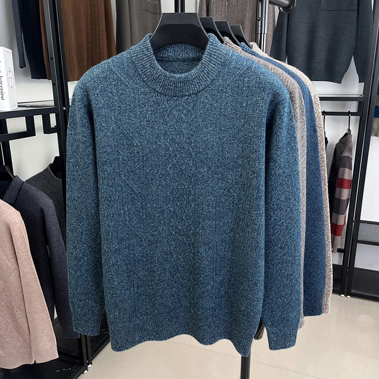 Casual nuevo estilo de moda masculina otoño invierno medio alto cuello sólido Jacquard suéter de tendencia cálido suéter de punto