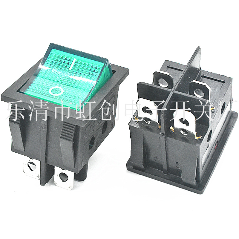 KCD4 双卡位 16A 250V 四脚两档 绿色带灯开关 十字隔板 银触点
