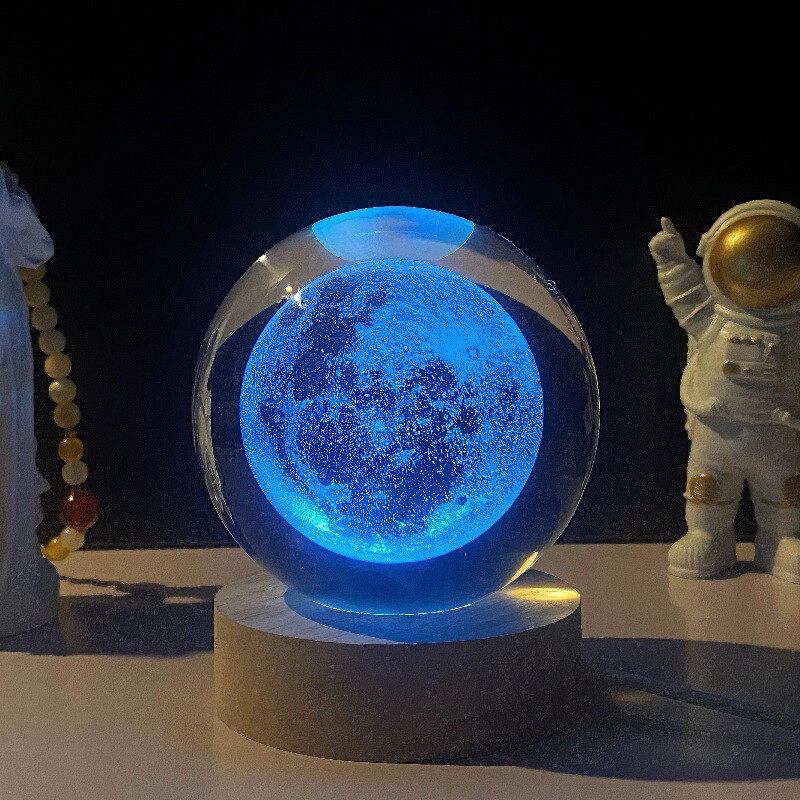 Creative Carved Crystal Ball Night Light Ornaments with Luminous Colorful Solid Wood Base as a Gift for Friends Crystal Ball Ornaments