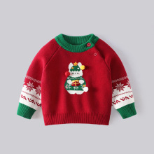 儿童拜年服红色毛衣冬季百搭福兔圆领针织上衣棉年服女童a类毛衫