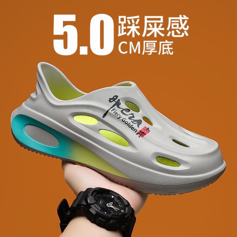 Croc Shoes Men's 2025 New Summer Driving Wear Non-Slip Outdoor Beach Shoes Baotou Slippers Thick-Soled Sandals