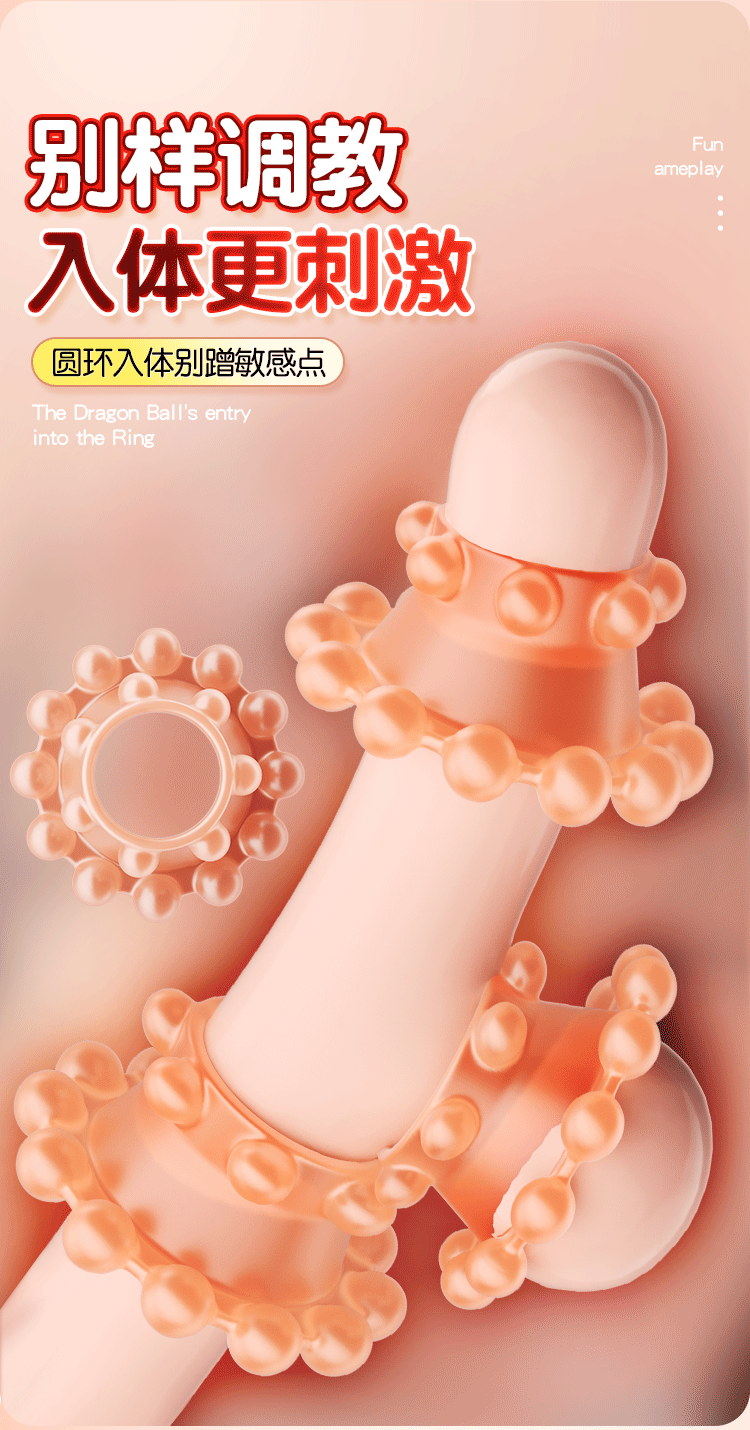 Beaded Penis Ring, TPE Delay Constriction Ring with 18 Beads, Manual Male Adult Toy — detail image 4