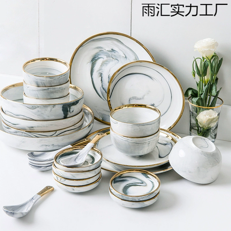 Скандинавская посуда, мраморный творческий набор, Ceramic подарочная коробка для дома, стиль светлая роскошь