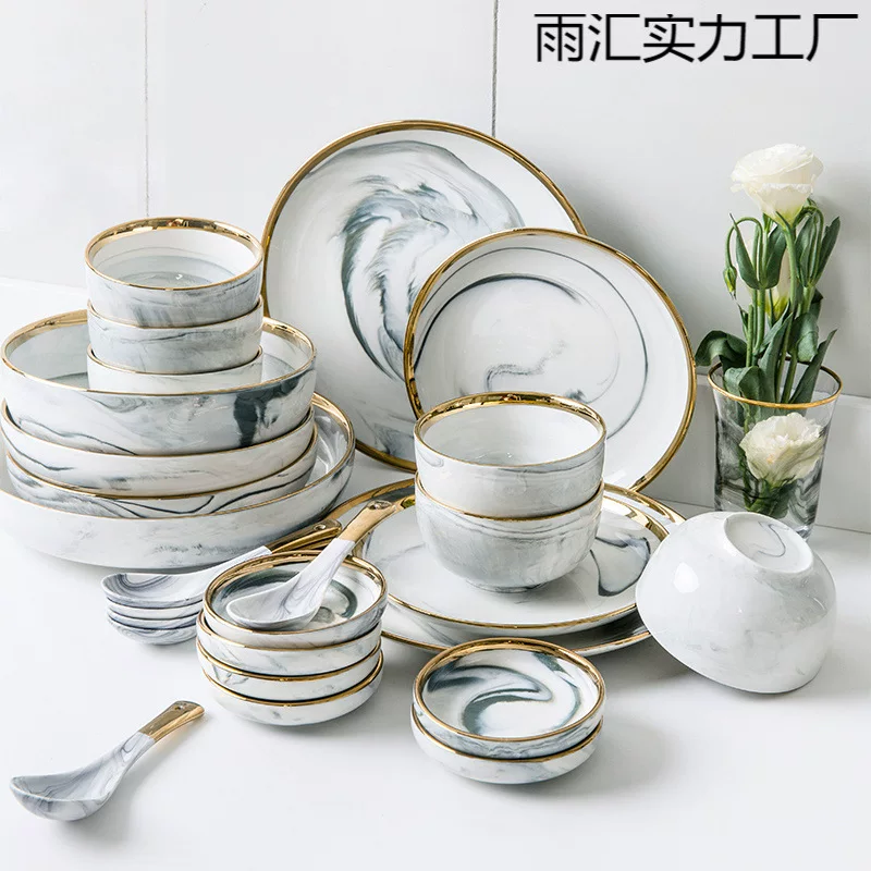 Скандинавская посуда, мраморный творческий набор, Ceramic подарочная коробка для дома, стиль светлая роскошь