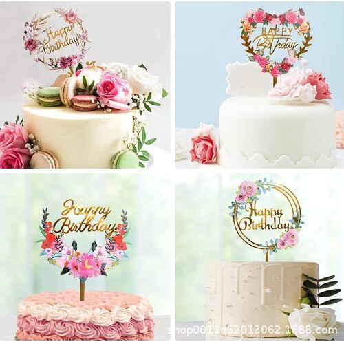 Floral Printed Cake Insert Cake Decoration Anniversary Birthday Party Dessert Ornament