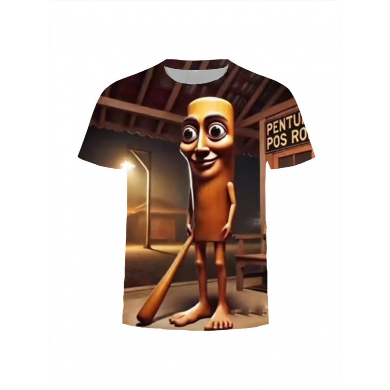 Summer New American Ai Shan Hai Jing Short-Sleeve Abstract Wooden Stick Shark Series 3D Printed Trendy Unisex T-Shirt