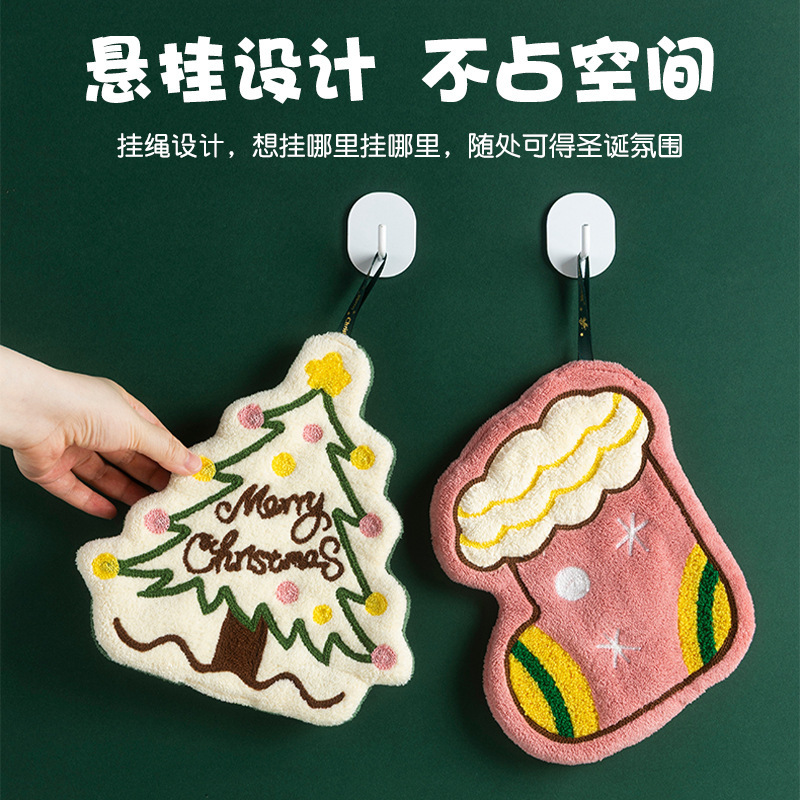 クロスボーダーコーラルベルベットハンドタオルクリスマスシリーズ家庭用ハンドタオルはキッチンやバスルームの速乾性タオルに掛けることができます|undefined