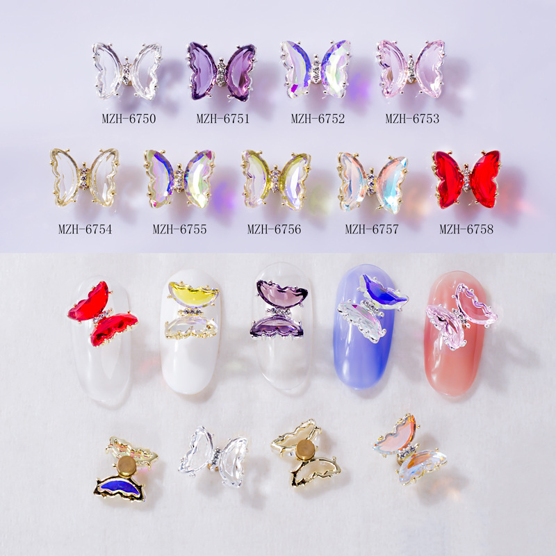 Giratoria de uñas mariposa joyería en línea celebridad tridimensional Rosa cristal alas accesorios DIY mariposa joyería de uñas Taladro