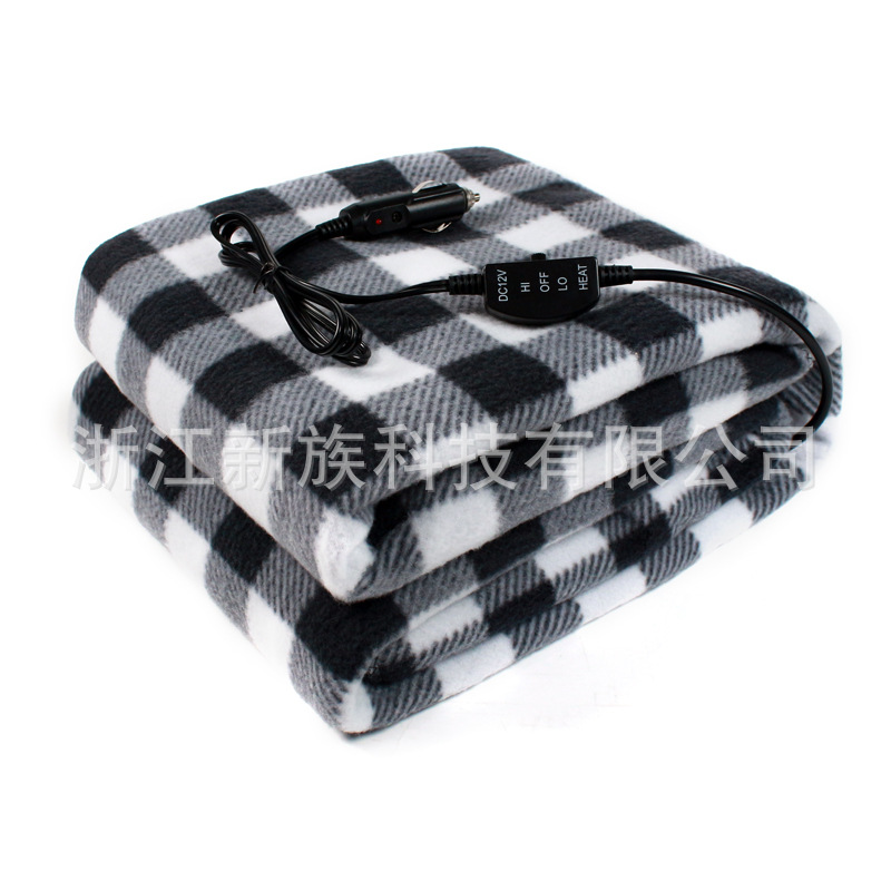 Venta caliente transfronteriza azul a cuadros coche 12V manta de calefacción del coche caliente manta eléctrica cubierta del pelo