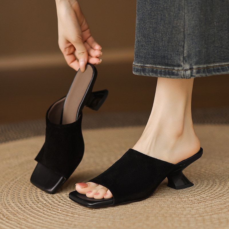 Zapatillas retro francesas para mujeres verano 2026 nuevas zapatillas de calzado de dedo de dedos con zapatillas de talón grueso image 2