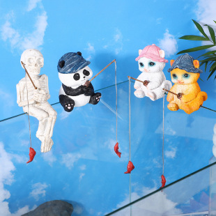 Fish Tank Landscaping Panda Fishing Ornaments Aquarium Decoration Micro Landscape Leisure Kitten Fishing Hanging Ornaments