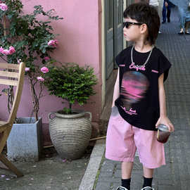 泰如2024夏季新款韩版男童时尚百搭氛围感套装儿童洋气上衣短裤潮