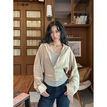 【INSS】新品天丝肌理感上衣设计感拼接条纹假两件长袖衬衫98128