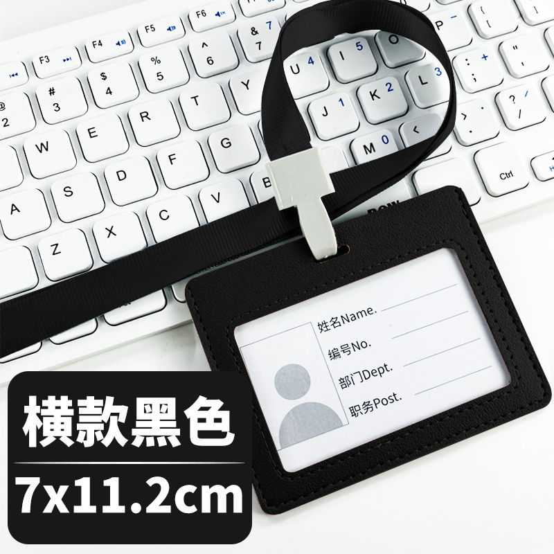 LOGO enviar tarjeta de papel de impresión listado titular de la tarjeta al por mayor En stock titular de la tarjeta de permiso de trabajo de cuero pu con cordón se puede personalizar