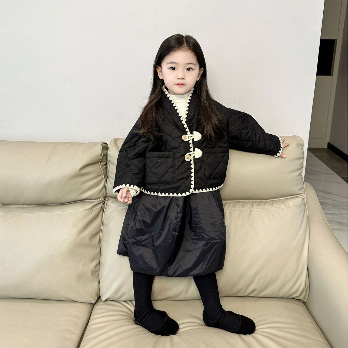 2023冬季新款童裝 國潮童裝 女童新中式復古棉服 絎線棉衣外套