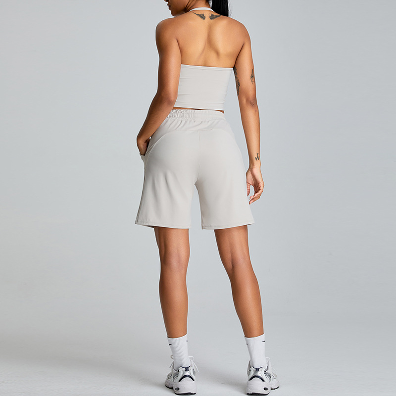 Primavera y verano nuevo estilo de moda al aire libre ocio juego deportivo mujer cuello colgante hermosa ropa de yoga de espalda ajustada juego deportivo fitness