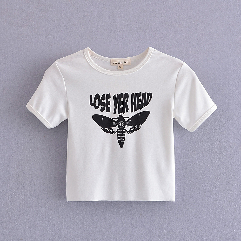 letter Insects print round neck short-sleeved T-shirt NSAM129041