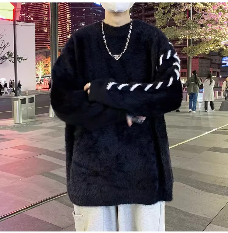 Otoño e invierno engrosado suéter hombre estilo coreano suelta camiseta de punto japonesa invierno nicho de estilo de Hong Kong ropa de hilo perezosa